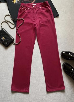 Мягкие хлопковые брюки джинсы damart цвет рубин высокая посадка прямого силуэта прямые10 фото