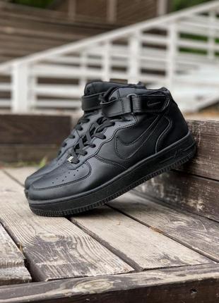 Nike air force чоловічі зимові кросівки з хутром чорні1 фото