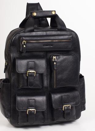 Мужской кожаный вместительный рюкзак karya 6029-45 черный