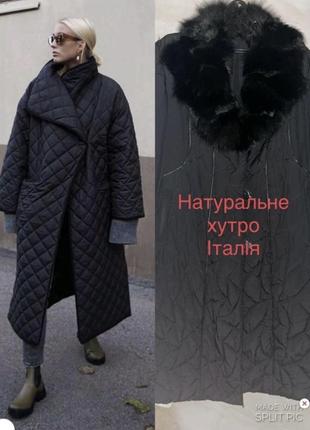 Пальто з хутряним коміром1 фото