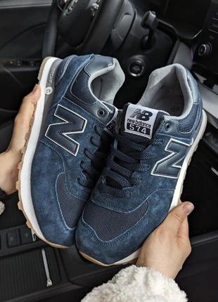 Мужские кроссовки new balance 574 темно-синие натуральная замша2 фото