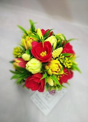 Мильний букет червоно-жовтих тюльпанів2 фото