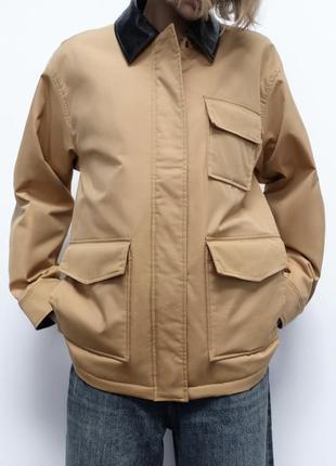 Zara стеганая куртка с контрастным воротником, ветровка, рубашка, плащ, парка7 фото