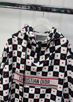 Анорак в стилі dior з капюшоном шахматная чорно білий5 фото