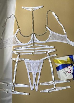 Комплект нижньої жіночої білизни, нижня білизна з портупеєю, сексуальний комплект1 фото