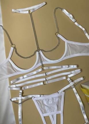 Комплект нижньої жіночої білизни, нижня білизна з портупеєю, сексуальний комплект2 фото