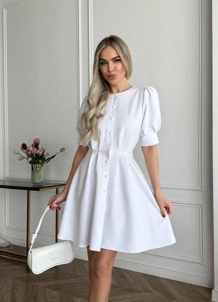 Белое летнее молодежное платье с жемчужными пуговицами 42 44 46