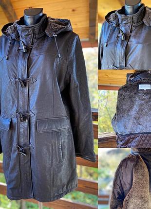 Фирменная сильная винтажная натуральная кожаная куртка дублёнка