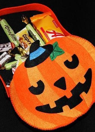 Сумка из фетра для сладостей на хеллоуин "тыква1 фото