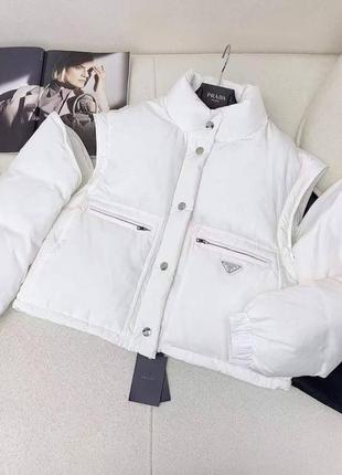 Куртка трансформер в стиле prada короткая черная белая3 фото