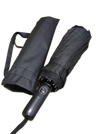Зонт мужской черный 16 спиц "анти ветер"6 фото