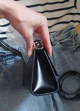 Трендовая сумка багет черная натуральная кожа, качество огонь!4 фото
