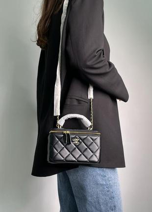 Сумка chanel classic black lambskin pearl crush vanity bag3 фото