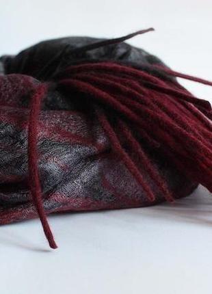 Шовково-вовняний шарф багряні пір′їни7 фото