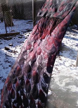 Шовково-вовняний шарф багряні пір′їни3 фото