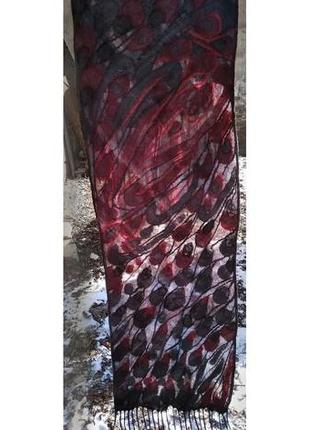Шовково-вовняний шарф багряні пір′їни4 фото