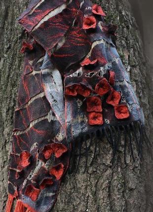 Червоно-чорний валяний шарф червона пристрасть1 фото