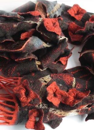 Червоно-чорний валяний шарф червона пристрасть2 фото