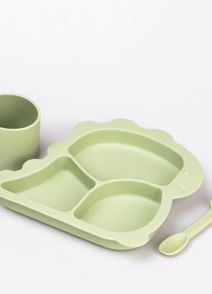 Детский набор силиконовой посуды чашка / тарелка с тремя секциями / ложка