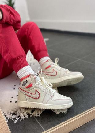 Кросівки nike air jordan 1 retro high og sail university red2 фото