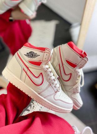 Кросівки nike air jordan 1 retro high og sail university red8 фото