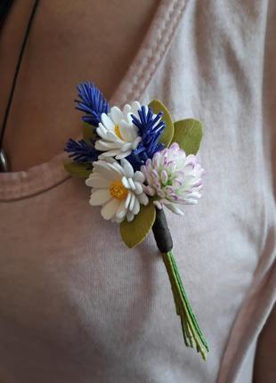 Брошка квітковий букет "лугова", брошка з квітами3 фото
