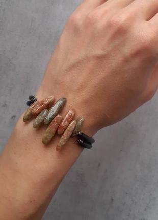 Браслет з натуральної яшмою. стильний жіночий браслет з натуральними каменями. подарунок.7 фото