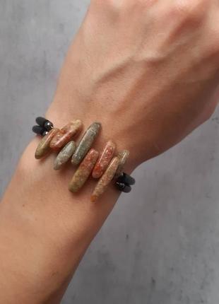 Браслет з натуральної яшмою. стильний жіночий браслет з натуральними каменями. подарунок.10 фото