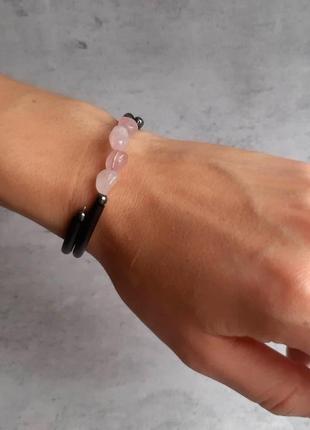 Ніжний жіночий браслет з натуральними каменями рожевого кварцу. подарунок.8 фото