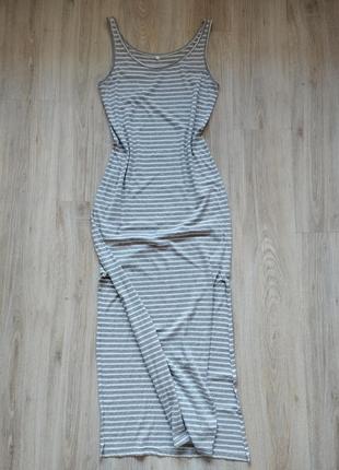 🩶трикотажна максі сукня, сарафан з розрізами, у смужку1 фото