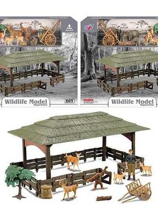 Ферма q 9899 zj115 (8) "дикі тварини", 2 види, 22 елементи, 5 фігурок тварин, фермер, аксесуари, в коробці