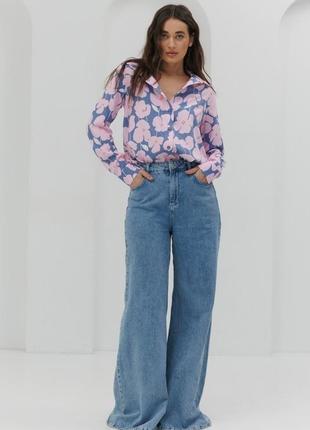 Женская легкая рубашка с длинным рукавом и цветами7 фото