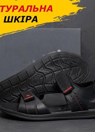 Літні чоловічі шкіряні сандалі-босоніжки чорні спортивні з натуральної шкіри на літо *е100 ч/кр*1 фото