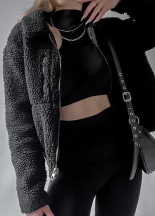 Актуальная черная курточка тедди с воротничком 🖤4 фото