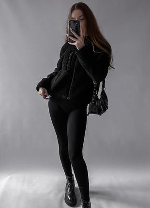 Актуальная черная курточка тедди с воротничком 🖤7 фото