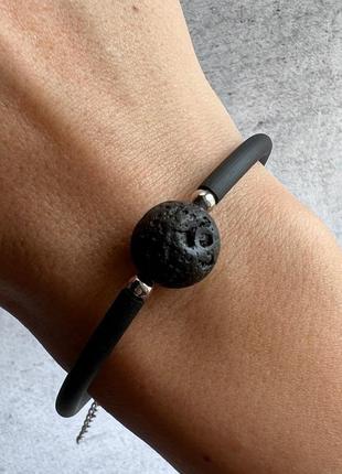 Жіничий браслет з натуральною вулканічною лавою. стильний браслет з натуральним камінням.1 фото