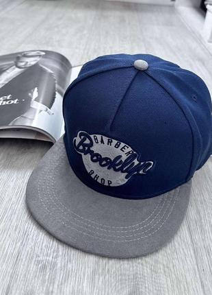 Кепка снепбек (snapback)  brooklyn barber shop синій з сірим 56-61р (9023)