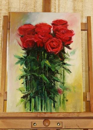 Картина маслом "червоні троянди"
