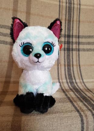 Ty beanie boos голубая лиса c ресничками и блестками atlas 15 см оригинал