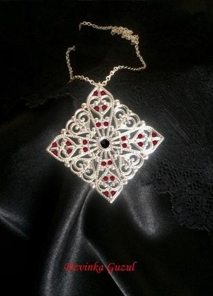 Готика крест серебряное кулон серебро ожерелье кристал мистика магия бохо