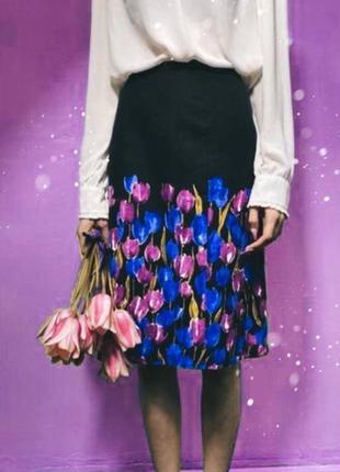 Тканая премиум юбка винтаж от laura ashley шелк коттон тюльпаны1 фото