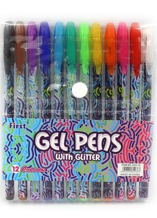 Ручка гелева набір 12 кольорів глітер 1233-12f gel pens pvc