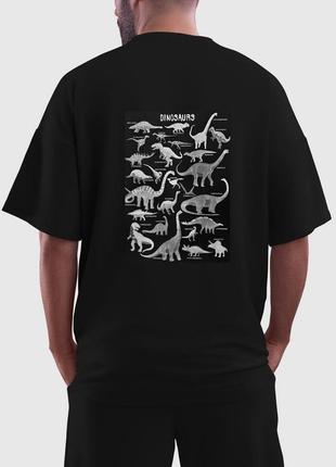 Мужская оверсайз футболка люкс качества кулир черная принт динозавр2 фото
