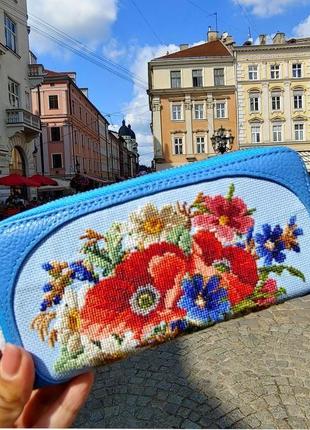 Гаманець жіночий, шкіряний гаманець, вишитий гаманець, з вишивкою1 фото