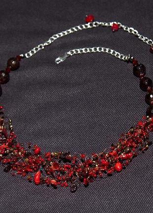 Колье "гранат-міні" з натуральным камінням