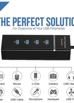 Usb hub 3.0 разветвитель на 4 порта, юсб концентратор 30 см черный3 фото