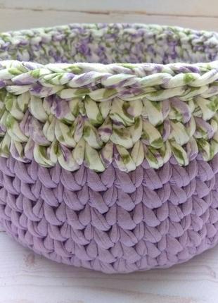 Набір інтер'єрних плетених кошиків з трикотажної пряжі, плетені декоративні кошики в стилі прованс3 фото
