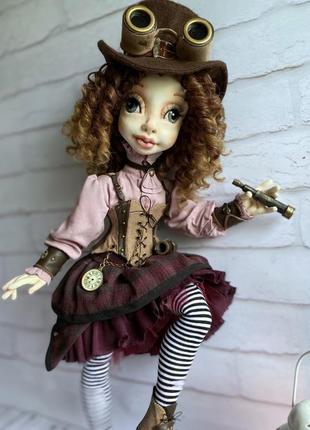 Текстильная шарнирная кукла в стиле стимпанк4 фото