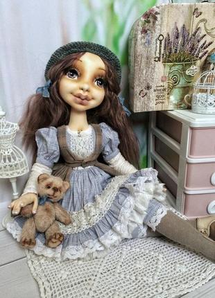 Интерьерная текстильная кукла «девочка с мишкой»10 фото