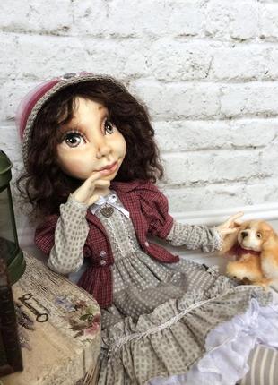Текстильная кукла девочка с собачкой8 фото